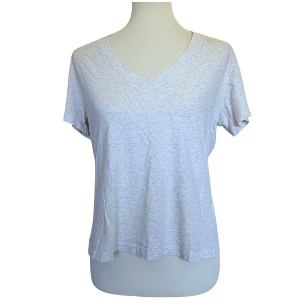 Perfectwhitetee Hendrix Cotton Boxy V Neck tee - Heathered Cream - Medium